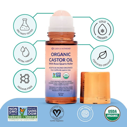 Less Mess, More Glow: Organic Castor Oil With Rose Quartz Roll-On