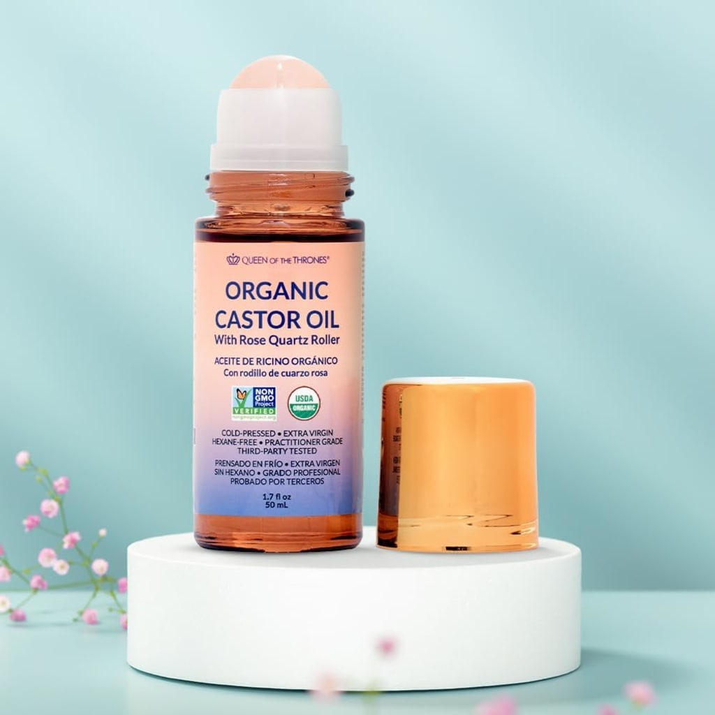Less Mess, More Glow: Organic Castor Oil With Rose Quartz Roll-On