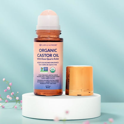 Less Mess, More Glow: Organic Castor Oil With Rose Quartz Roll-On