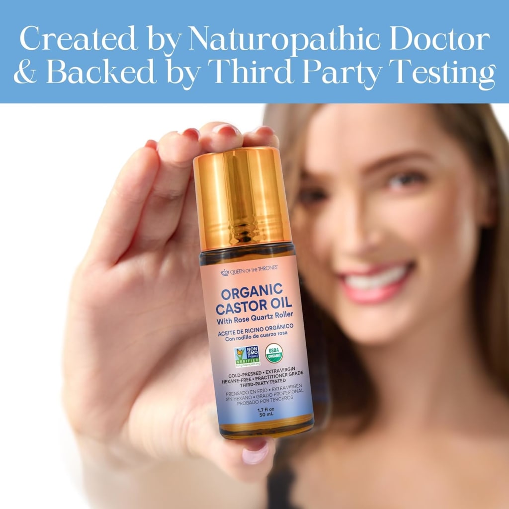Less Mess, More Glow: Organic Castor Oil With Rose Quartz Roll-On