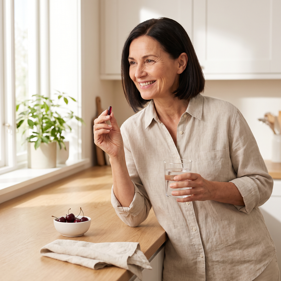 A Veloura customer starting her morning rested and clear-headed